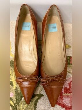 COACH Vintage Y2K Rare Brown Leather Bow Pointed Toe Kitten Heel Pumps - 6.5